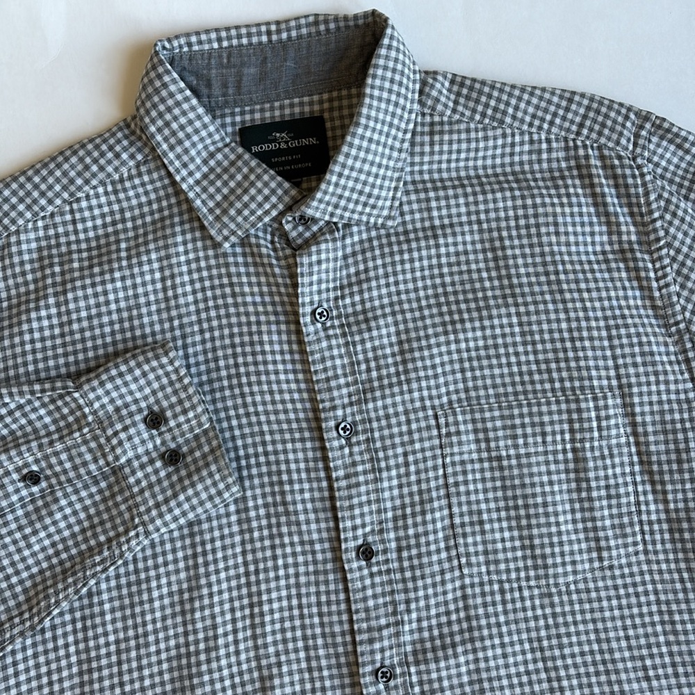 Rodd & Gunn Sports Fit Gray White‎ Plaid Cotton Ling Sleeve Button Shirt Mens XL